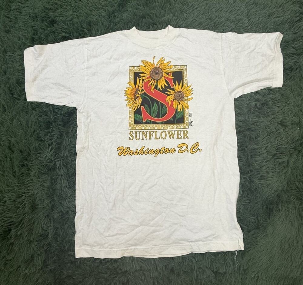 Vintage Wizard T Sunflower Washington D.C. T-Shirt Size L 100% Cotton Made in